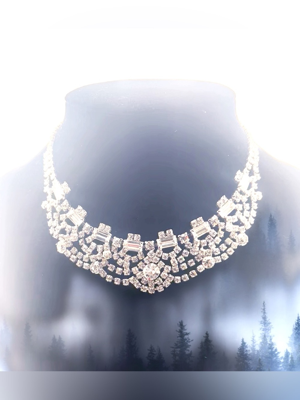 Vintage Rhinestone Bib Statement Necklace